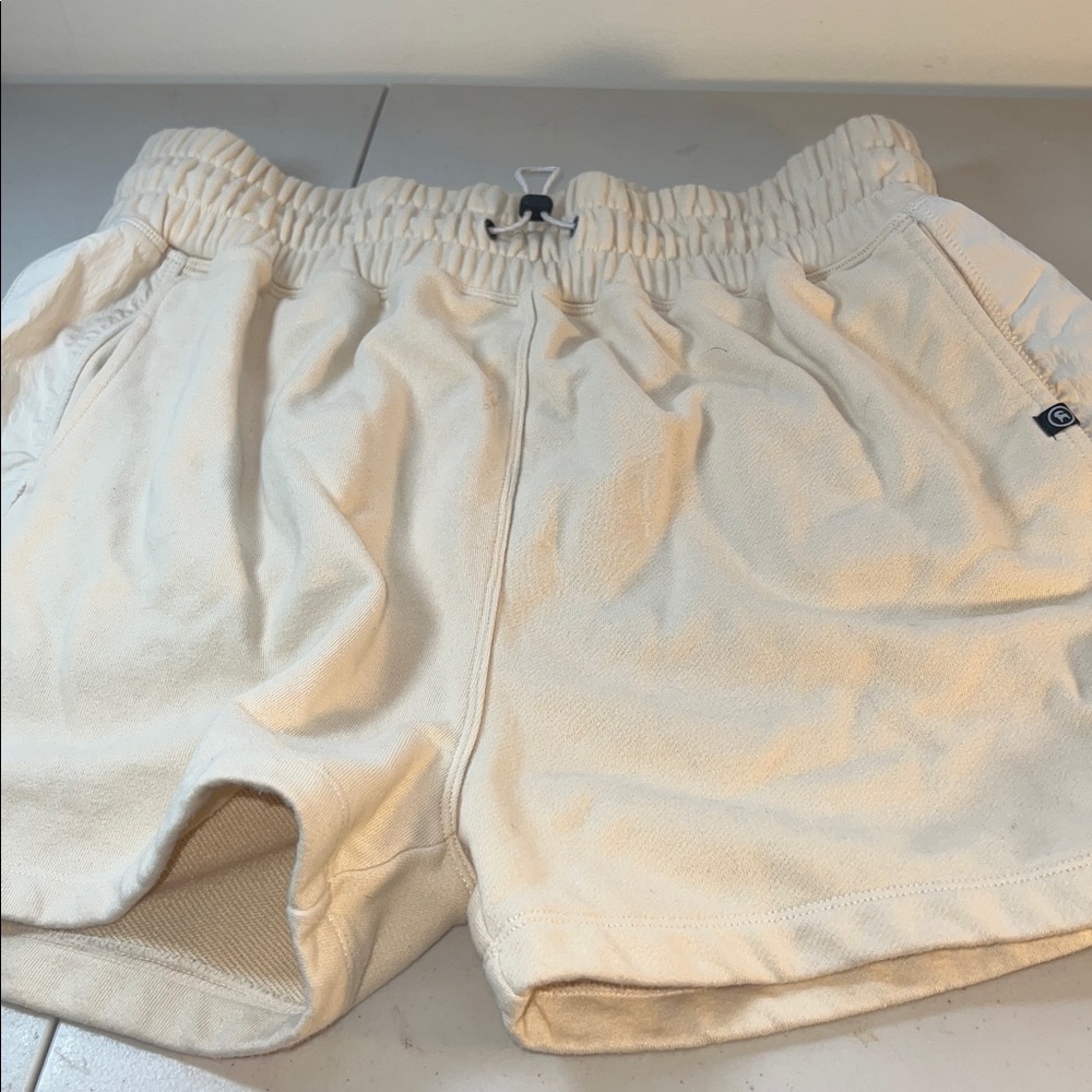 Backcountry French Terry shorts L cream color elastic waist pockets